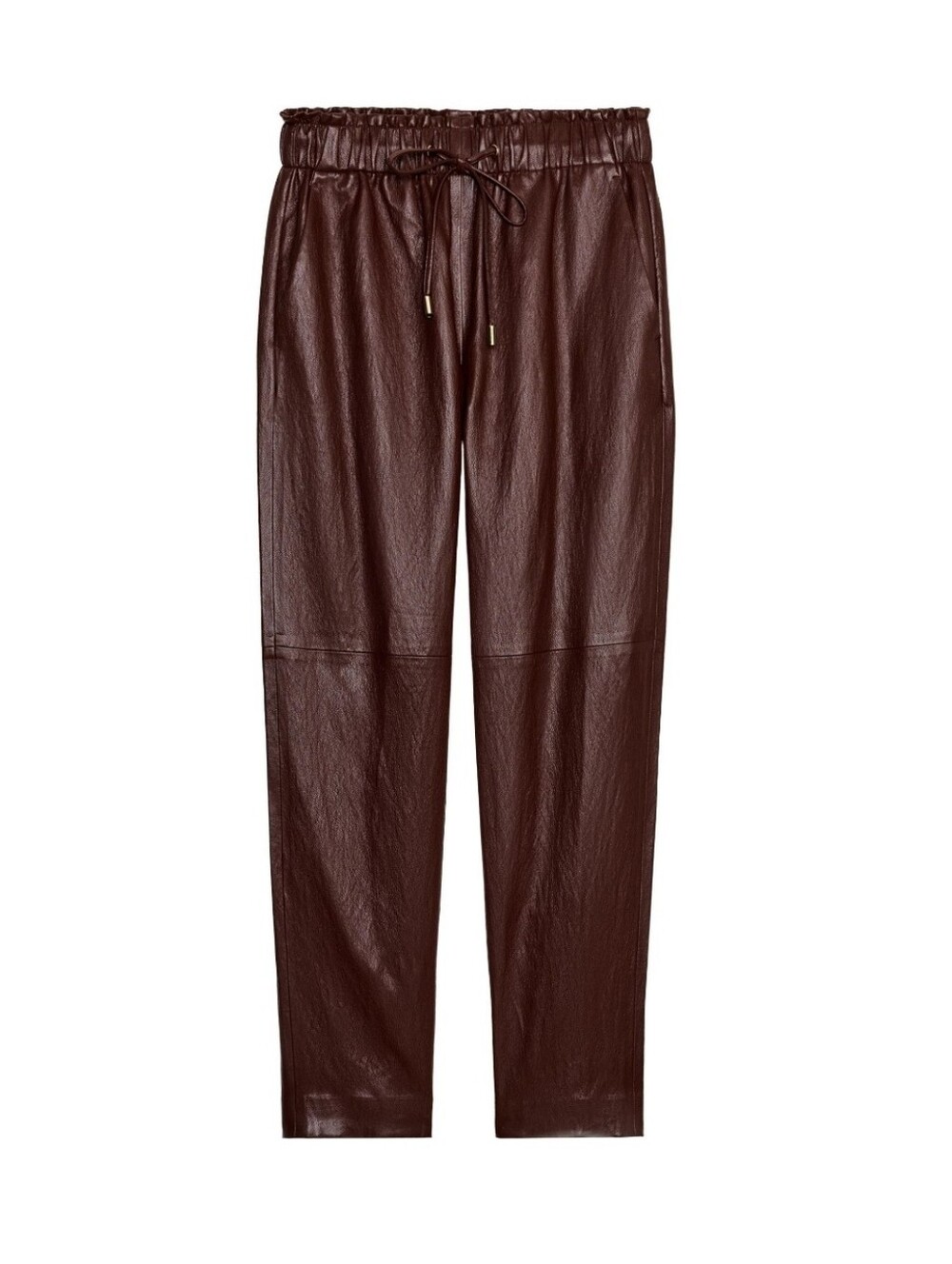 New ZARA Faux Leather Drawstring Jogger Pants - Deep Burgundy size S-M